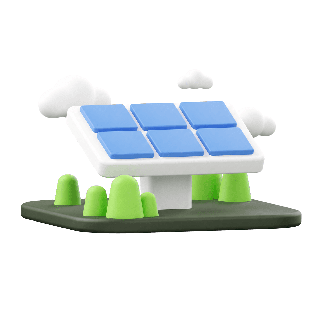 Whimsical isolated 3D illustration of a solar-panel installation